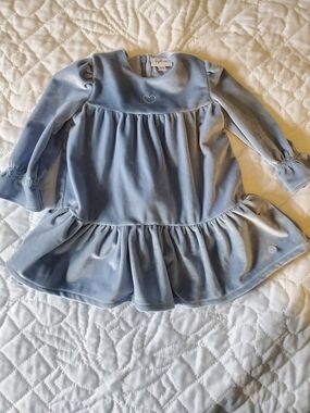 6-9 Month Blue Velvet Baby Girl Dress with Heart Detail